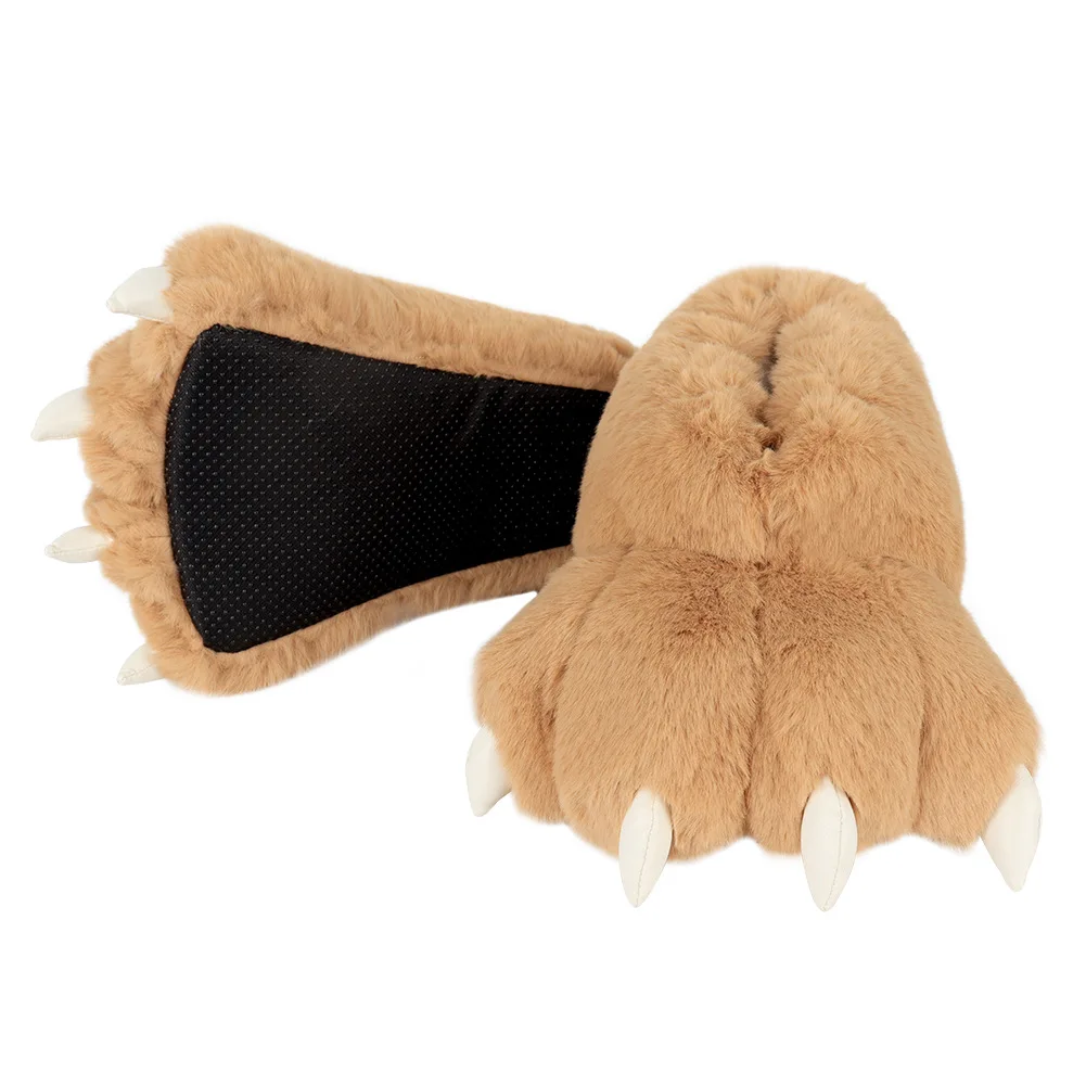 Men's Winter Plush Bear Paw Slippers Funny Bear Paw Indoor Cotton Slippers Bear Paw Cotton Shoes Cartoon Animal Home Warm Shoes