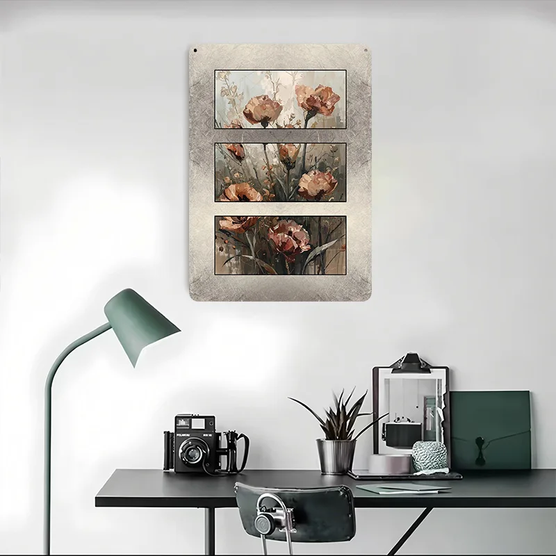 Abstract Floral Triptych Painting Metal Poster Tin Signs Wall Art Things for Room Design Custom Metal Sign for Home Decoration