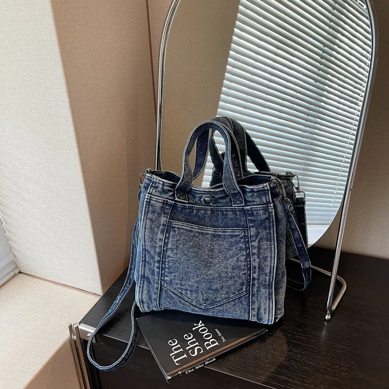 

New Korean Style Crossbody Bags Casual Minimalist Washed Denim Handbag Niche Design Versatile Textured Single Shoulder Bag