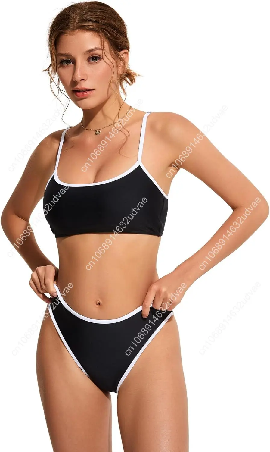 Women High Waisted 2 Piece Bikini Set Cheeky High Cut Bandeau Swimsuit
