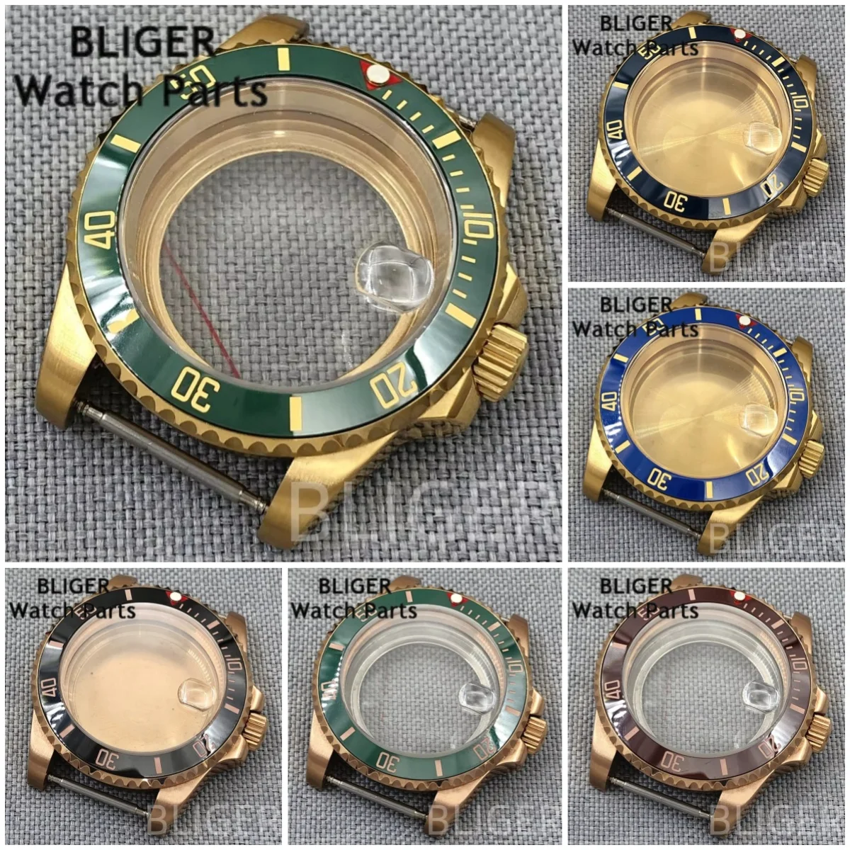

BLIGER 40mm SUB Full Gold/Rose Gold Watch Case 100m Dive Sapphire Glass Ceramic Bezel Fit NH34 NH35 NH36 ETA2824 PT5000 Movement