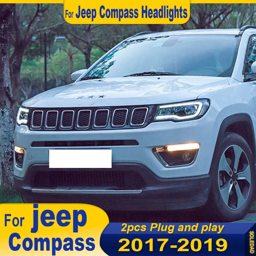 Car headlight Lights for Jeep Compass LED 2017 2018 2019 2020 Grand Cherokee Head Lamp Drl Projector Lens Automotive Accessories