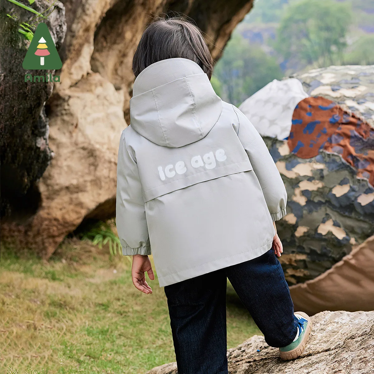 Amila baby jacket 2024 autumn new boys and girls three-in-one down solid color basic versatile fashion warm children‘s jacket