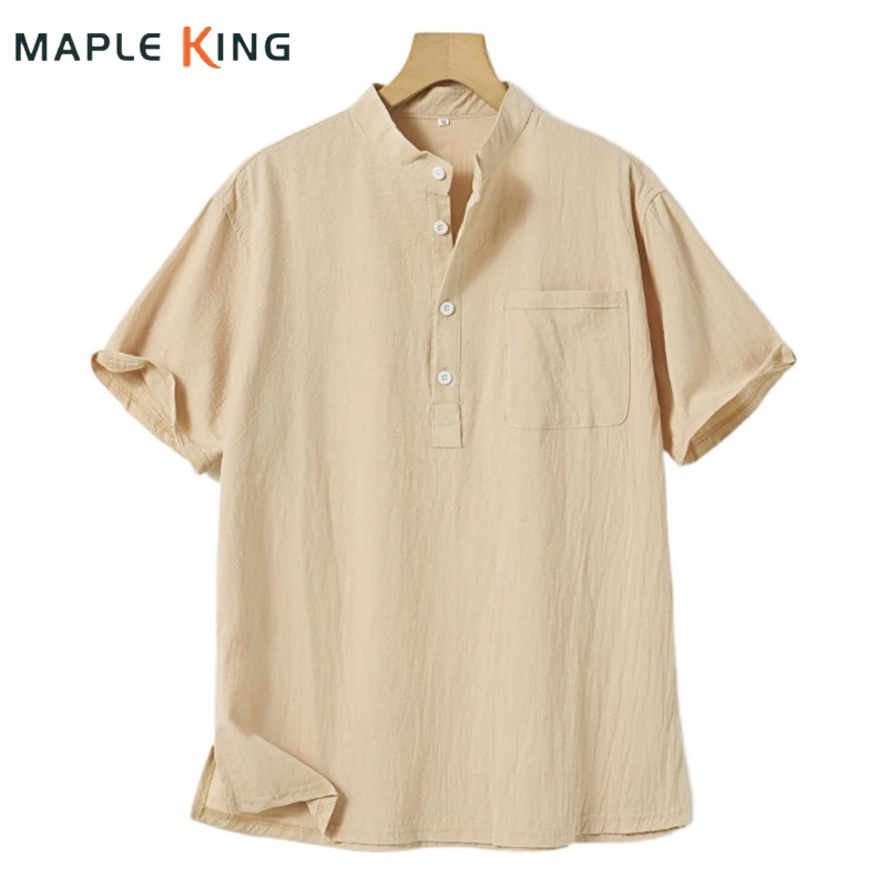 

Man Fashion Summer Cotton Linen Shirts Camisas Hawaiana Hombre 2025 Solid Color Short Sleeve Camisete Masculinos Mens Work Shirt