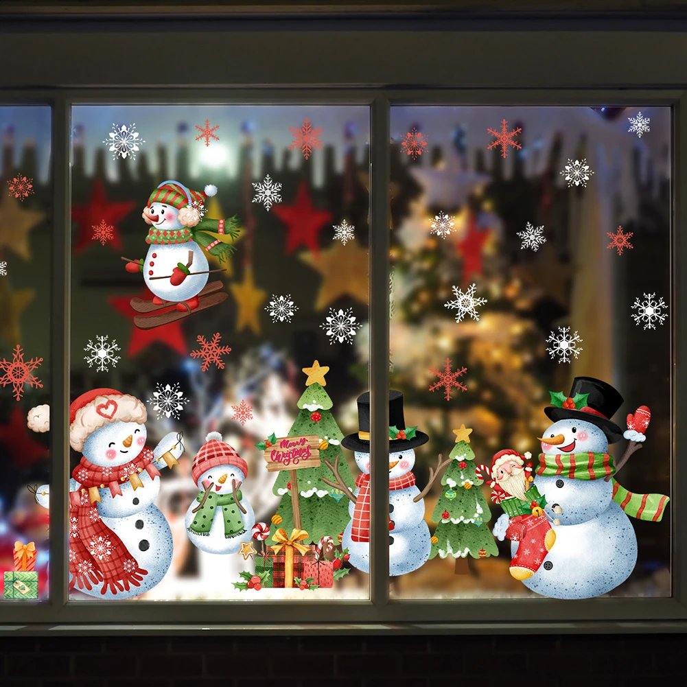 

Christmas Decorations Christmas Snowmen Snowflakes Glass Window Stickers Home Holiday New Year Elements PVC Sticker