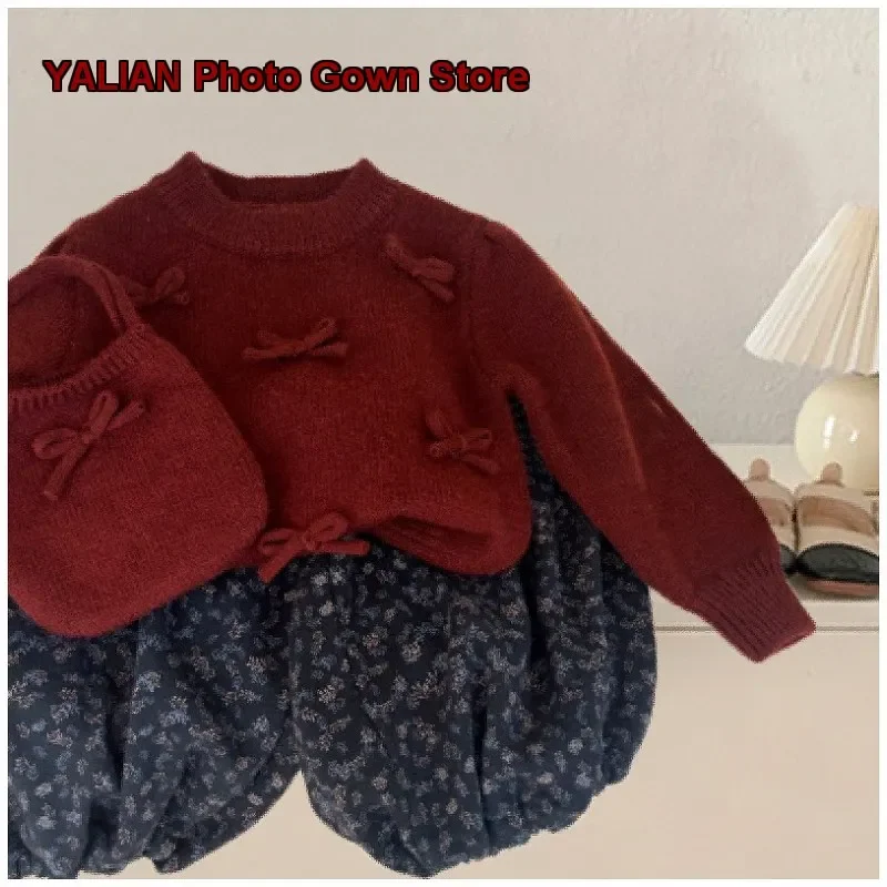 Girls Spring Sweet Bow Decorated Knit Pullover Baby Soft Stylish Top