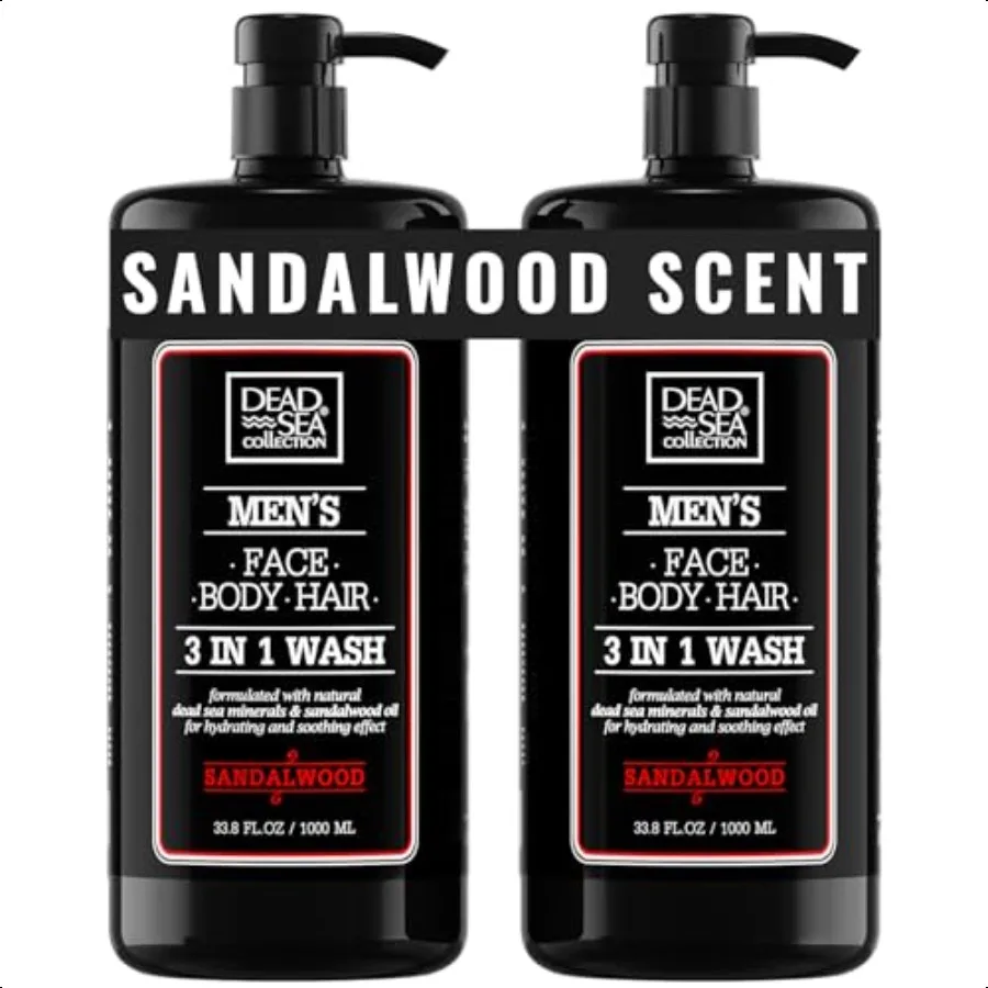 

Dead Sea Collection Mens Body Wash 3 in 1 Sandalwood Body Wash for Men Shower Gel Shampoo Shower Soap for Face and Hair Pack of