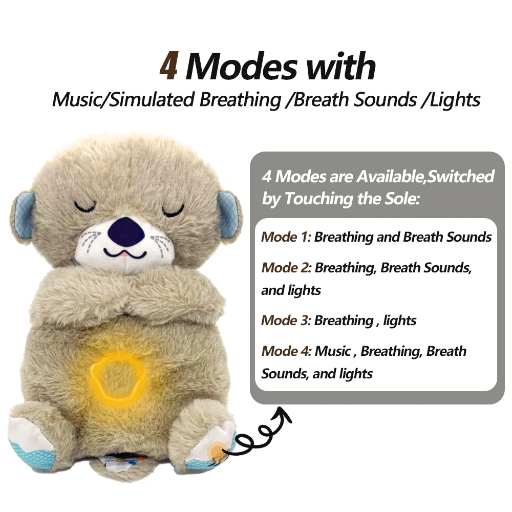 Baby Plush Doll Breathing Bear Soothing Sleep Playmate white Otter Toy Kids Music Sleeping Companion Sound Light Doll Toy Gift