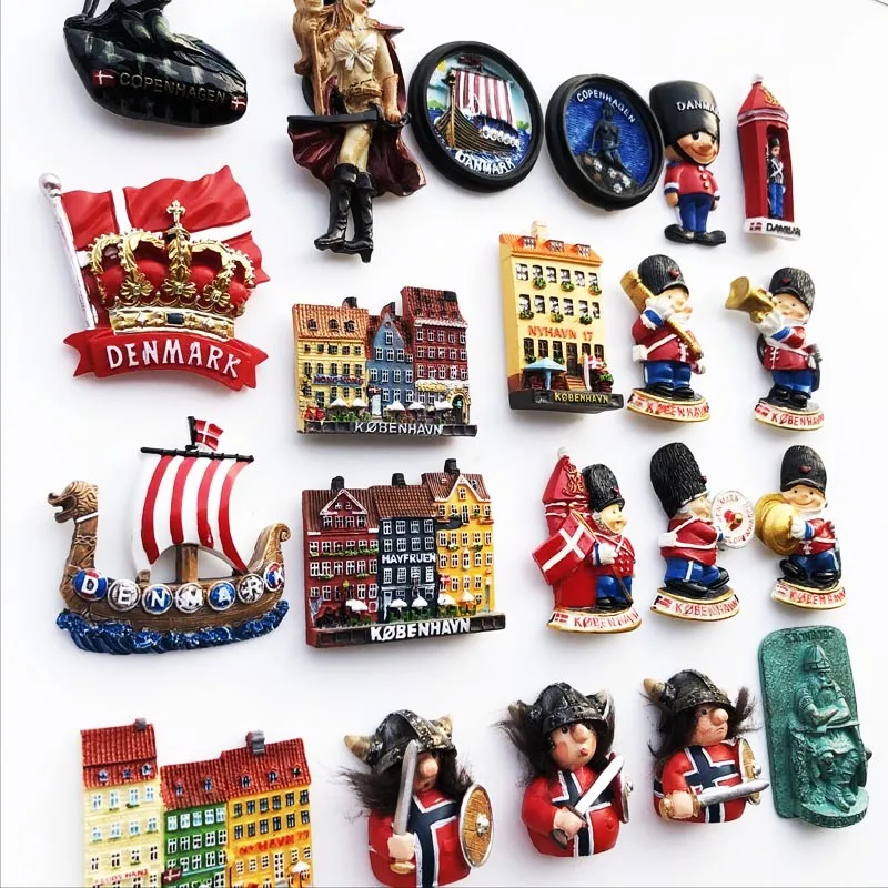 Nordic Denmark Country Fridge Magnet Souvenirs Kobenhavn Resin Crafts Magnetic Magnets for The Refrigerator Painted Stickers