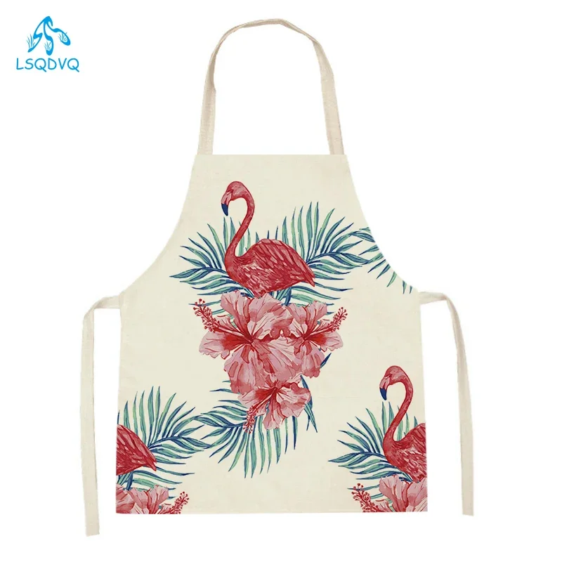 Tropical Plants Leaves Flower Kitchen Aprons Cooking Baking Accessories Flamingo Bird Pattern Sleeveless Pinafore Cleaning Tool