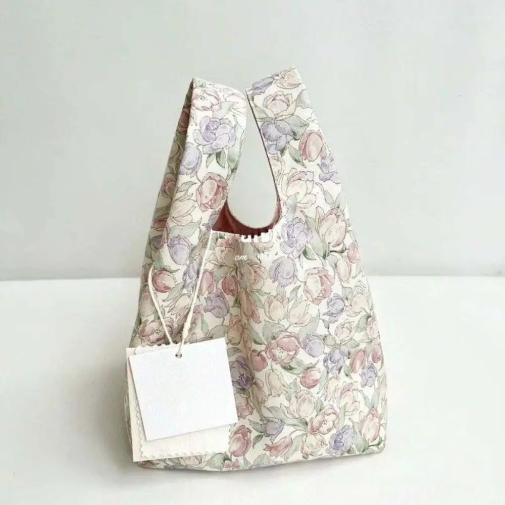 Bolsa de pulso impressa portátil para mulheres, estilo floral coreano, bolsa para primavera, grande capacidade, bolsa pequena para meninas