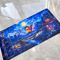 Anime Pokemon PTCG Cards Play Mat The Starry Night Style Pikachu Figure Game Mat Duel Plate Rubber Card Mat Waterproof Mouse Pad