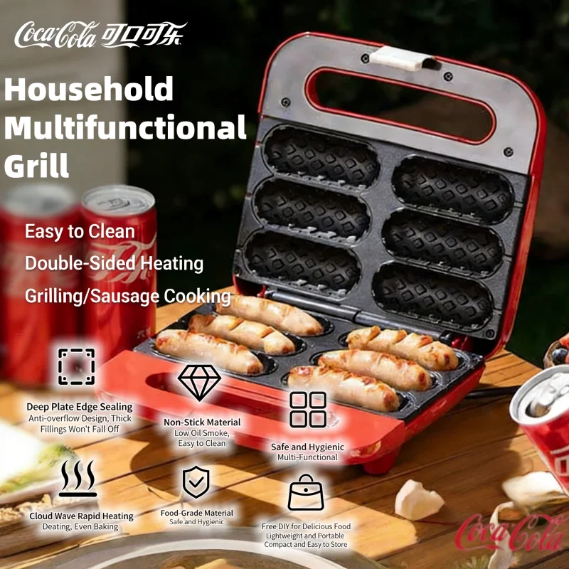 

Многофункциональный гриль для сосисок Coca Cola с двусторонним нагревом и антипригарным покрытием для мяса, овощей и десертов