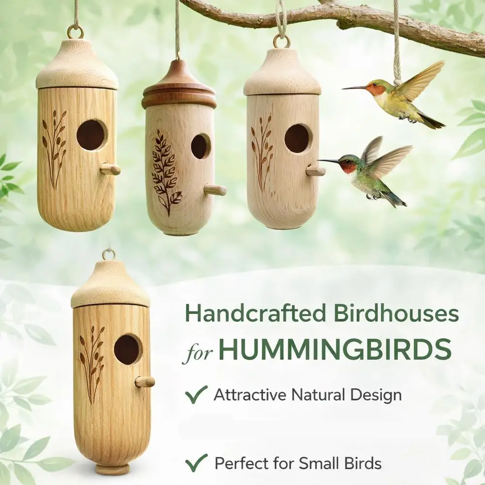 Kolibri-Haus Hängendes Vogelhaus aus Holz Handgefertigtes Nest Wildvogelhaus für Außenbereich Garten Dekoration – Detail 10
