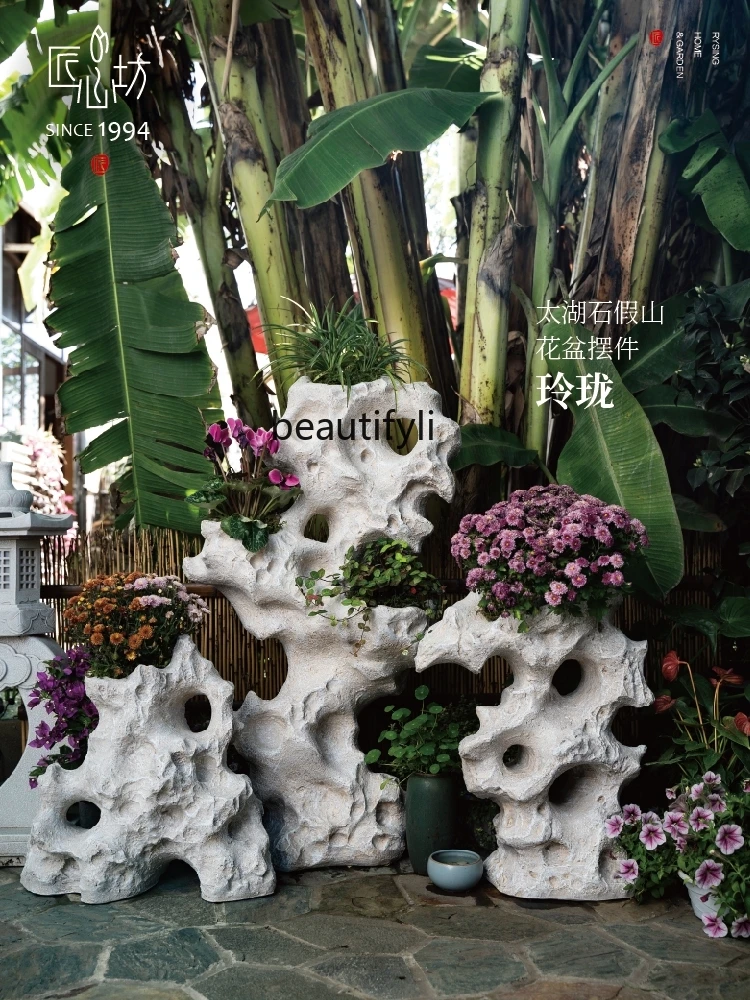 Chinese Garden Landscape Simulation Taihu Lake Stone Rockery Flower Pot Garden Imitating Stone Terrace Decoration