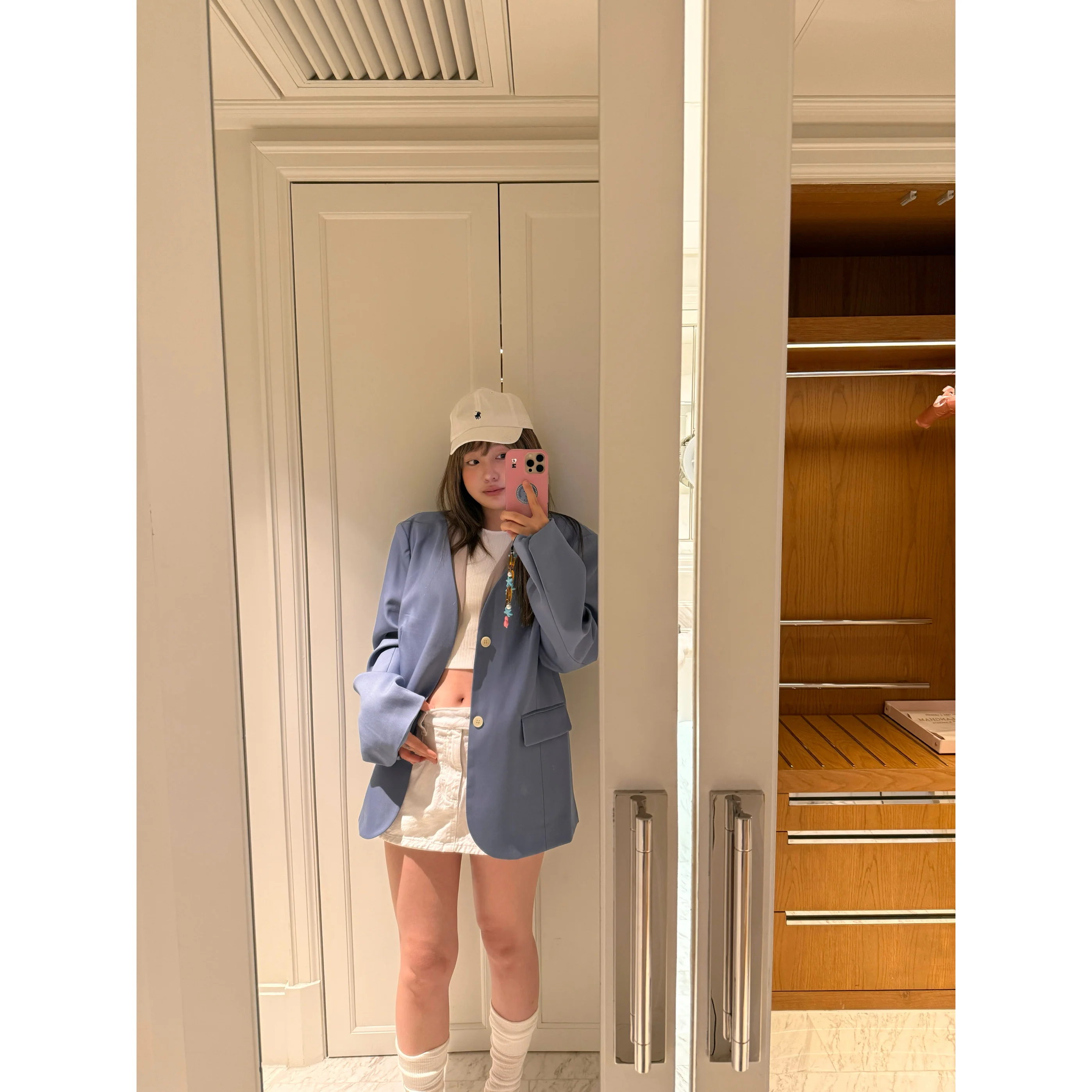 Loose Blue Color Blo V-Ne Suit Jaet Women's Casual Commute Sle Long Sve Regular Length Single Button Closure