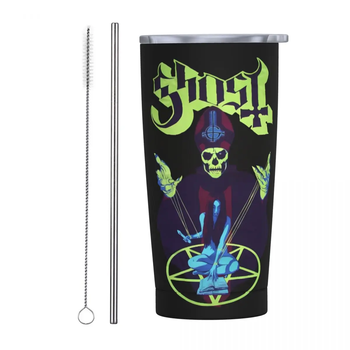 G-Ghost Music Band Stainless Steel Tumbler Zombie Beach Thermal Cups With Straws and Lid Large Car Mugs Hot Drinks Water Bottle