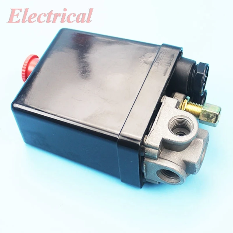 Miniative Air Compressor Bar Pressure Switch Control Valve Black 1Port / 4Port 240V 15A 1.2Mpa PSi 175 Red ON/OFF Switch Knob