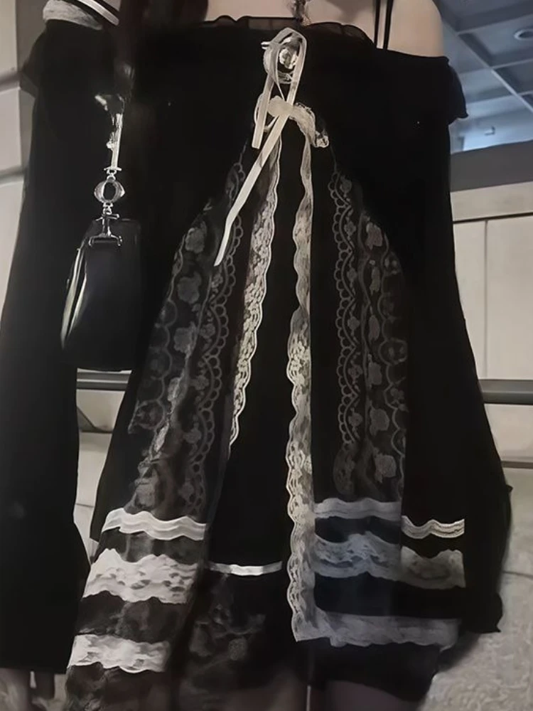 Tenue Vintage japonaise pour femmes, robe Camisole rétro en dentelle, ensemble Cardigan noir, Design Chic, mignon et élégant, nouvelle mode 2025