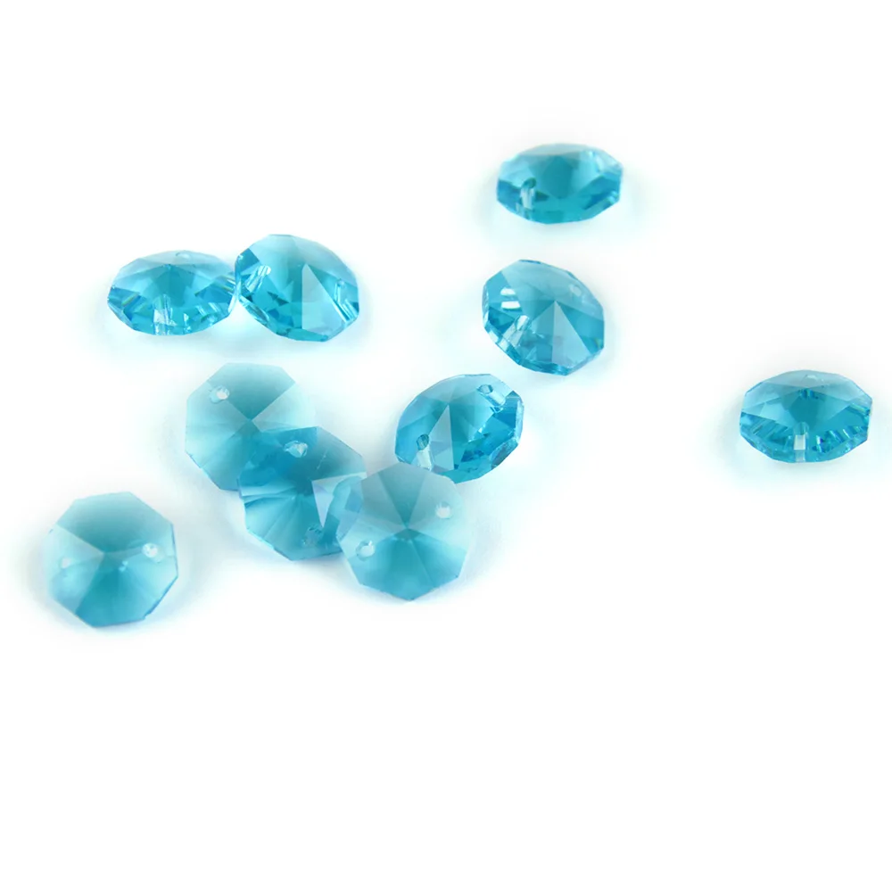 

14mm Aquamarine Octagon Beads In 1 Hole/2 Holes Cut&Faceted Glass Strand Garland Curtain Beads