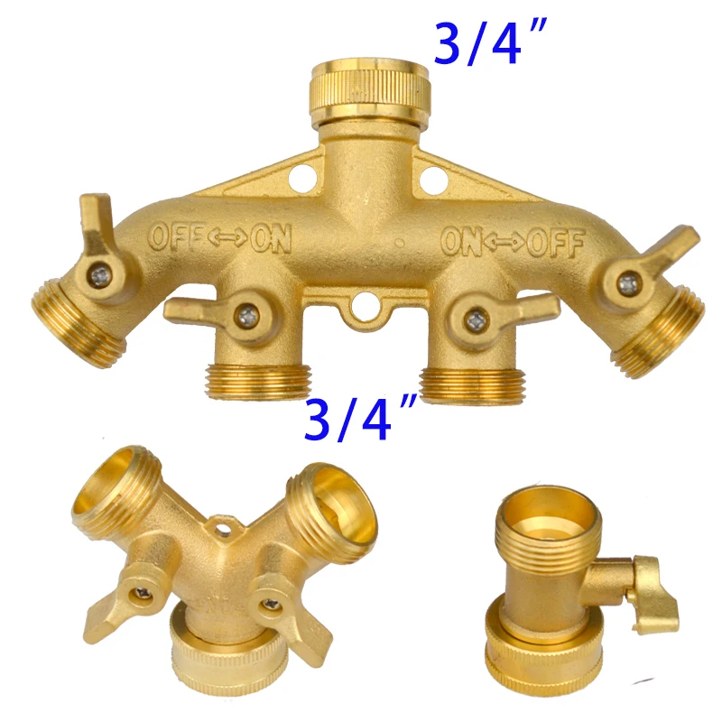 Wytrzymały mosiężny 1-2-4 way Splitter wąż ogrodowy sześciokątne złącze z wygodny uchwyt zaworami odcinającymi Adapter do kranu