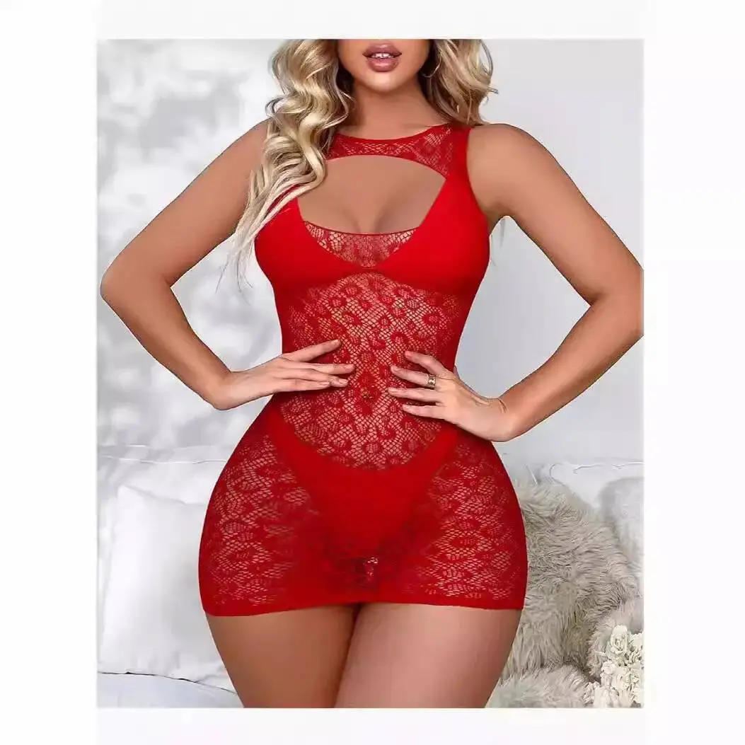 Women Dress Sexy Mesh Transparent Mini Dress Sheer Halter Wrap Hipster Dress Wrap Chest Suspenders Sleeveless Beautiful NSB5