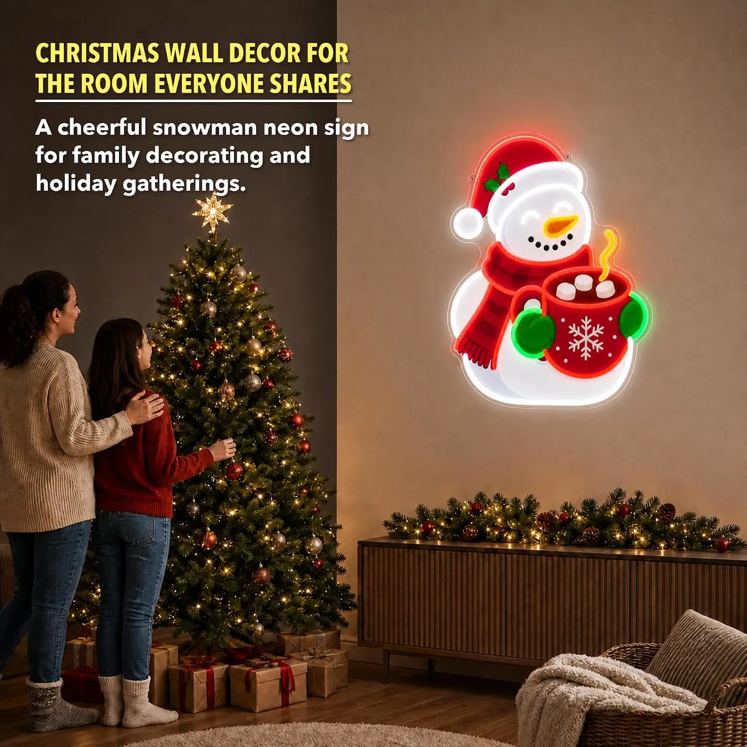 Christmas Snowman Neon Sign USB LED Neon Light, Christmas Party Bedroom Home Window Bar Holiday Decoration Gift Night Light