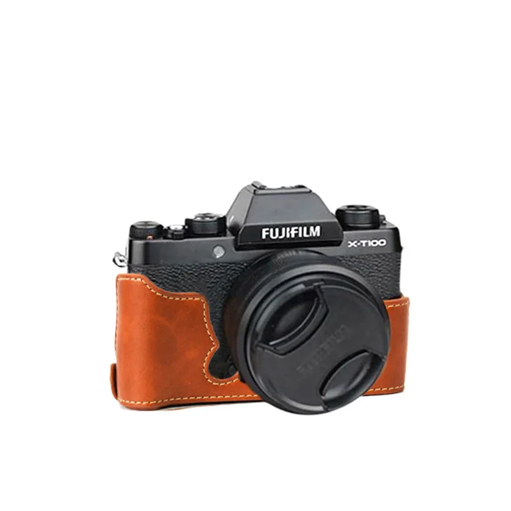 Bottom Leather Opening Version Protective for Fujifilm Fuji XT100 X-T100 X T100 XT-100 Half Body Set Cover with Battery