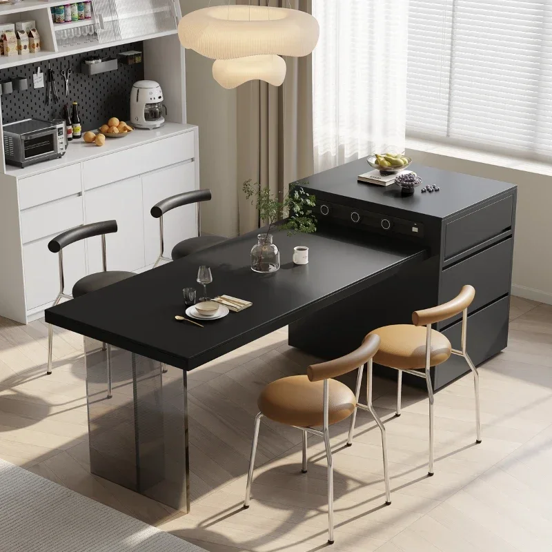 Portable Italian Black Tables Square Design Storage Expandable Island Dining Tables Kitchen Luxury Esstisch Home Furniture