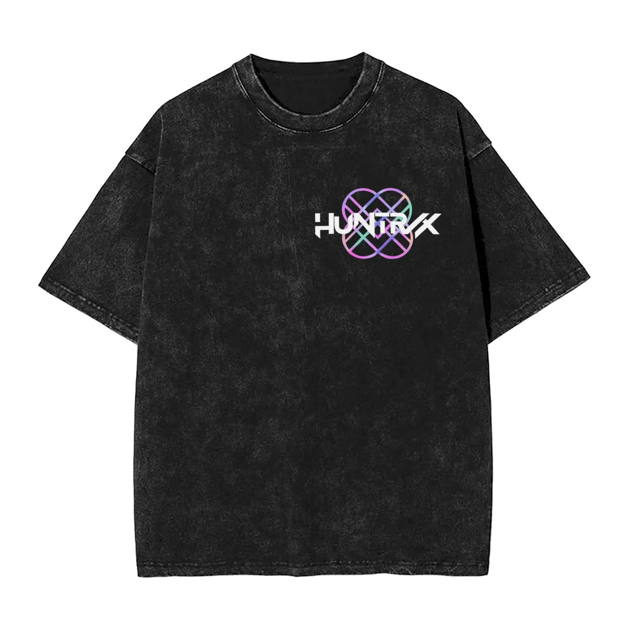 

Men T-Shirt HUNTRX Logo KPop Demon Hunters Washed T Shirts Fashion Beach Tee Shirt Y2K Retro Pattern Cotton Clothes Plus Size