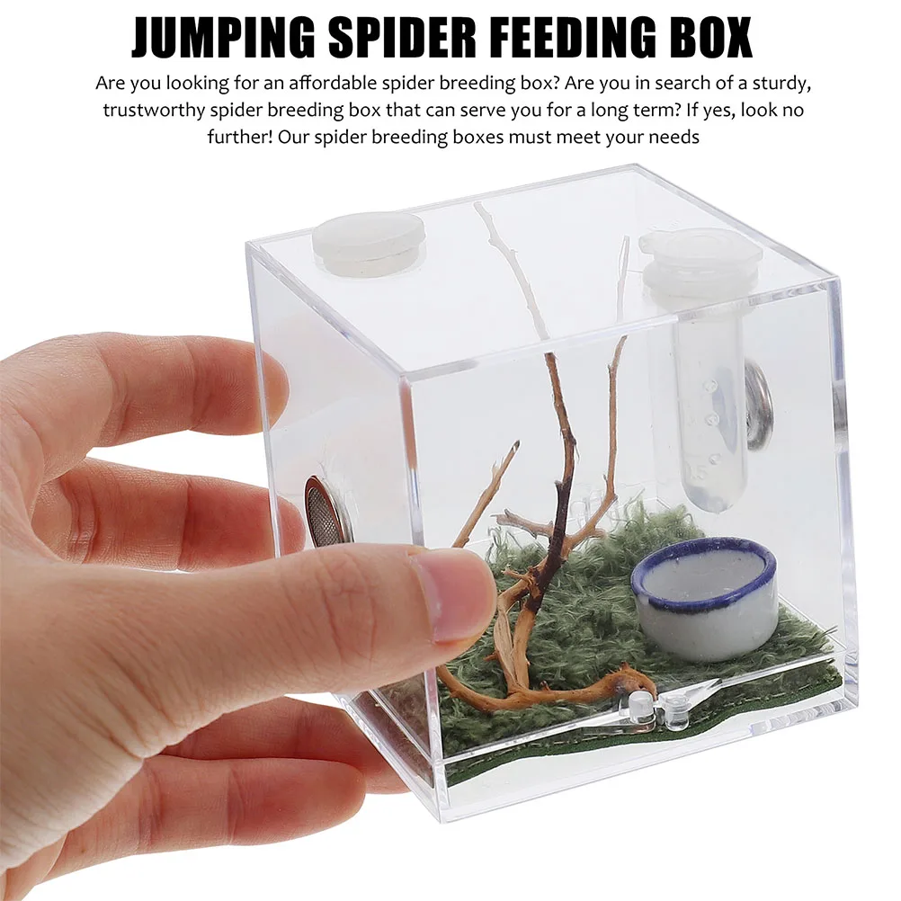 

KOMBIUDA 2 Sets Acrylic Jumping Spider Enclosure Breeding Habitat with Feeding Tools and Accessories for Insects Creatures