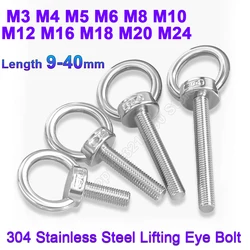 M3 M4 M5 M6 M8 M10 M12-M24 304 Stainless Steel Lifting Eye Screw Bolt Round Ring Hook Fasterner Loop Hole for Cable Rope Eyebolt