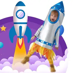 Rocketship Costume Spaceship Cosplay Outfit Carnival for Kids Funny Suit Apparel Jumpsuit for Party Festival Role Playing