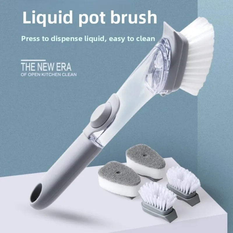 Kitchen Cleaning Brush 2 In 1 Long Handle Cleaing Brush with Removable Brush Sponge Dispenser Dishwashing Brush Kitchen Tools