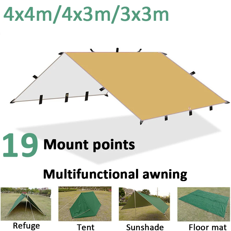 Multifunctional Outdoor Awning Waterproof Tent Shade BBQ Camping Tarpaulin Awning Ultralight Hiking Tent Tarp 4x4m 4x3m 3x3m