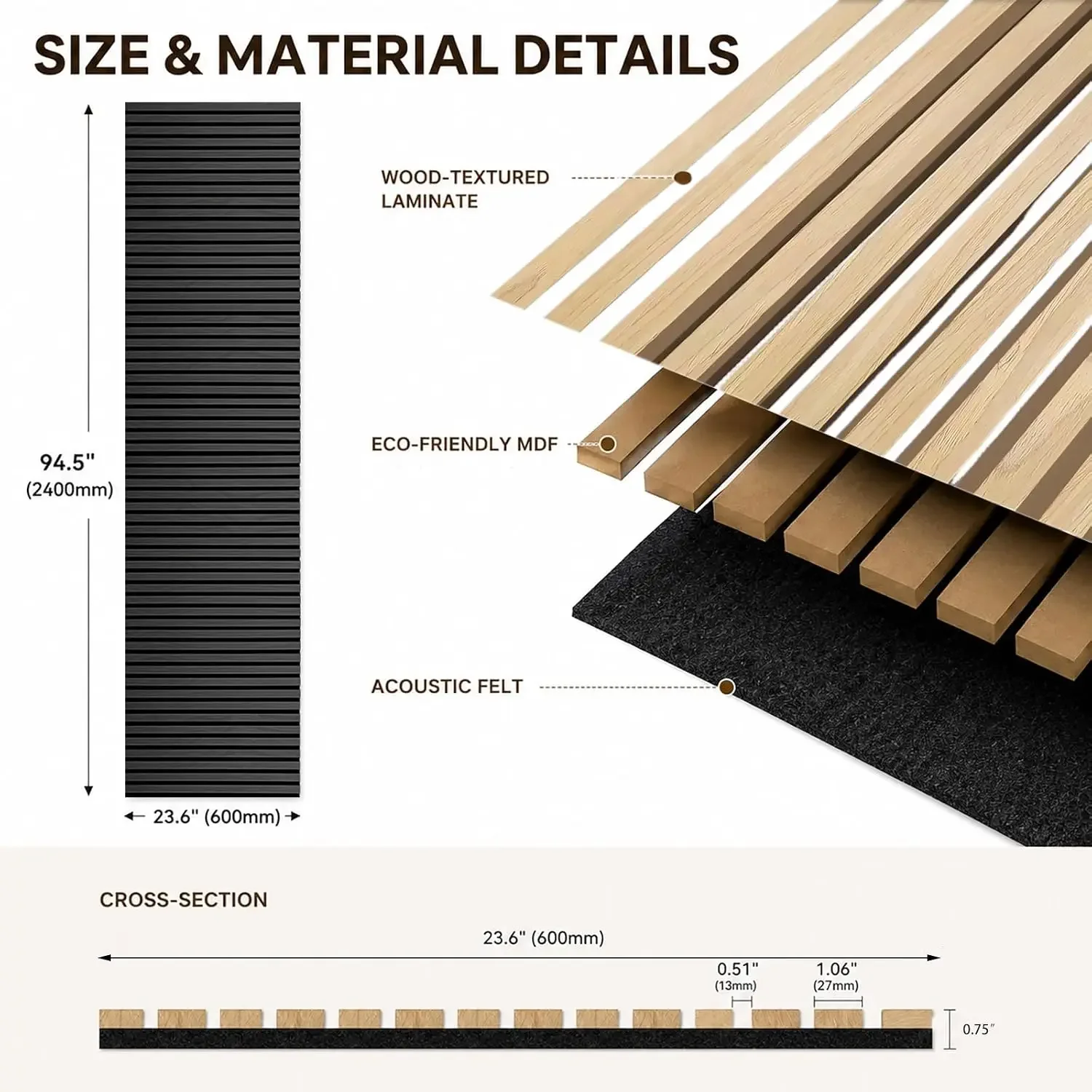 Acoustic Wood Panels for Wall,3D Flexible Fluted Sound Slat Panel,Dark Grey | Soundproof,Absorbing,Noise Cancelling,94.5 x