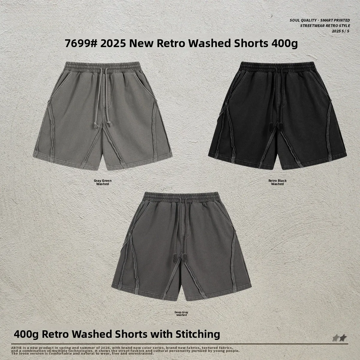 

Artie Men's Faion Brand Spring Summer Waed Vintage Patchwork Loose Dstring orts Beach Pants Thi Cotton orts