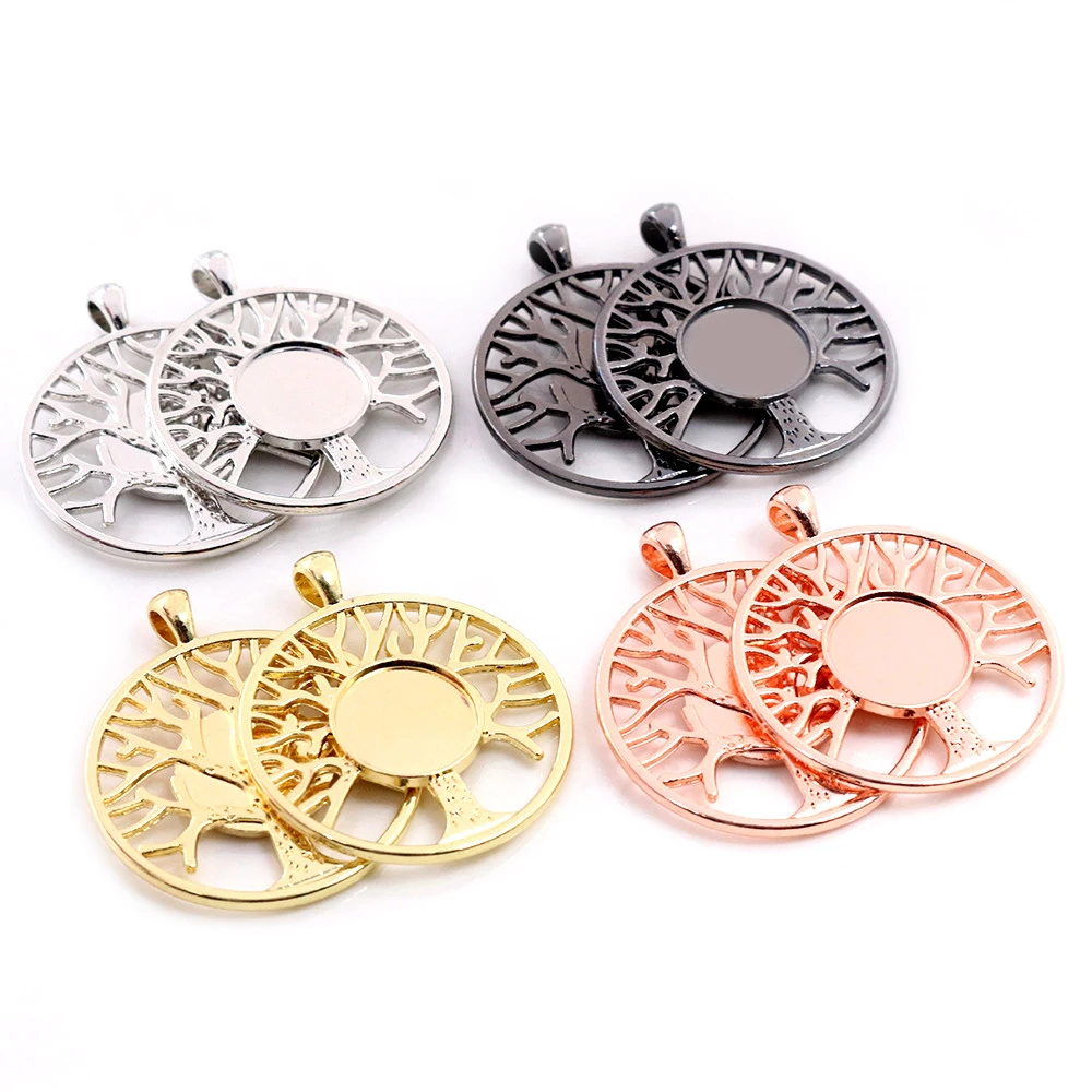 New Fashion 14mm Inner Size High Quality Rhodium Gold Black Colors Plated Tree Style Cabochon Base Cameo Setting Charms Pendant