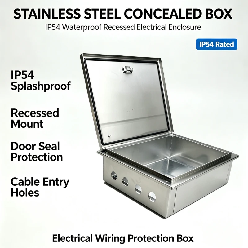Wall Embedded Concealed Stainless Steel Box IP54 Waterproof Lockable Electrical Enclosure Household Outdoor Wiring Box