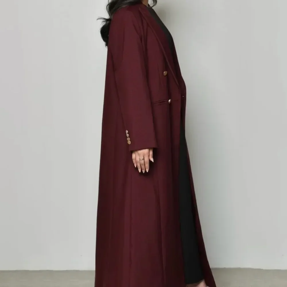 Chic Solid Women Blazer Burgundy Summer Fashion Peak Lapel Floor Length Long Coat Outerwear Female Jacket Only 1 Piece 2024