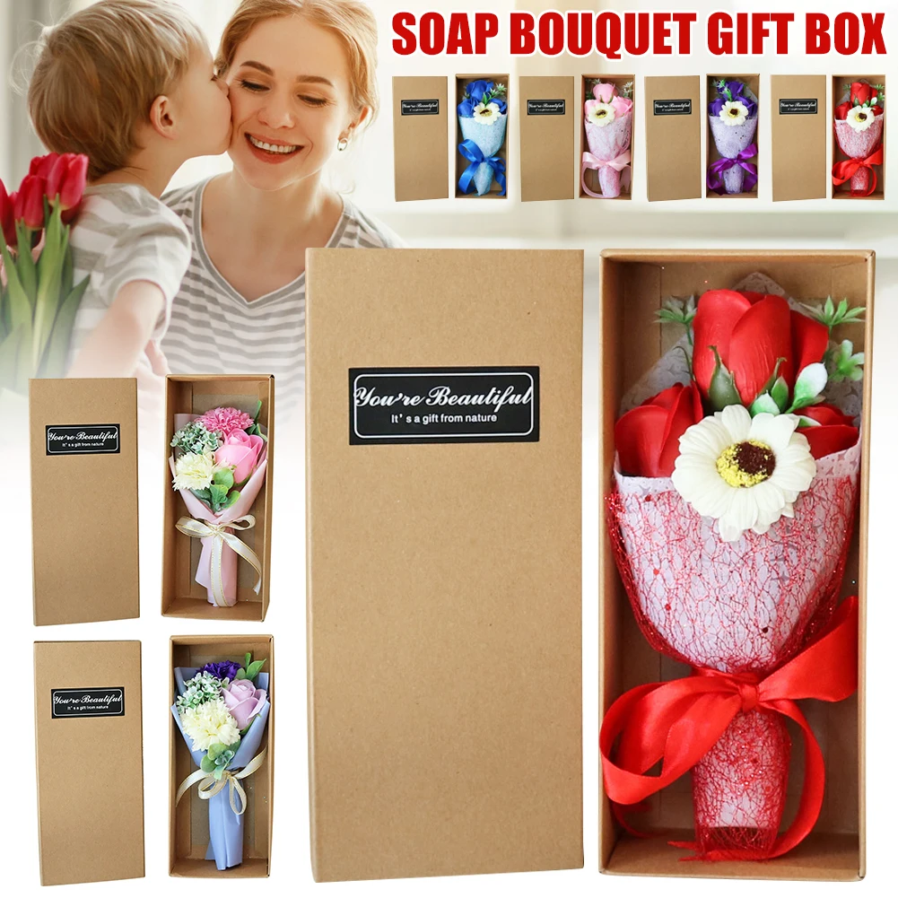 Handgefertigter künstlicher Seifenblumen-Geschenkstrauß, Rosenblume, künstliche Seife, kleiner Blumenstrauß, Geschenkbox-Set für den Valentinstag