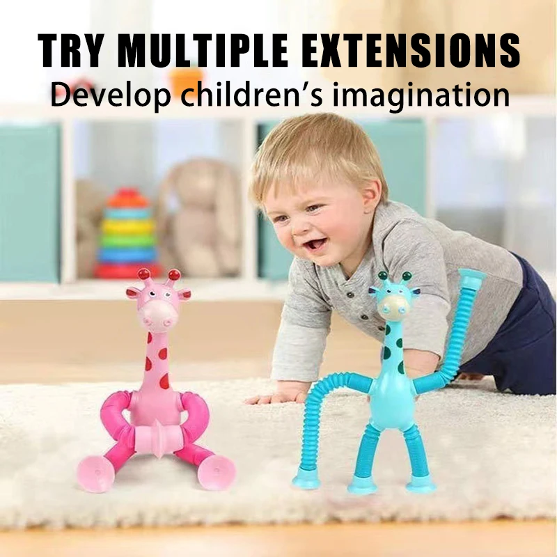 New giraffe cartoon sucker telescopic tube giraffe ever-changing stretch tube giraffe puzzle interactive decompression toy