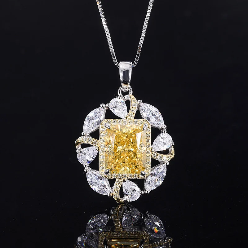 brand genuine Luxury real jewels S925 Full body silver treasure carbon yellow diamond Radian cutting color separation pendant ri