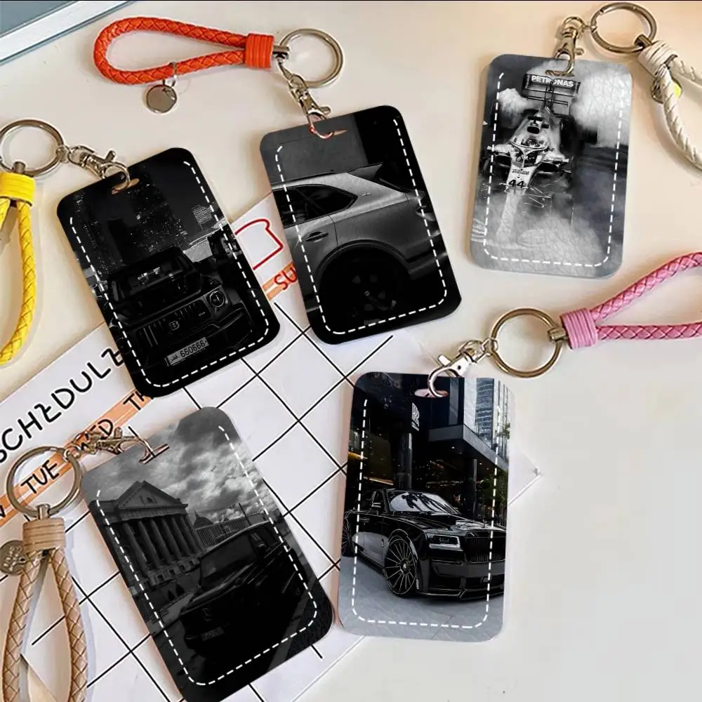

Черно-белый роскошный держатель для карт с изображением автомобиля, подходит для кредитных карт, проездных билетов, мягкий кожаный прямоугольный брелок для ключей, защитный чехол