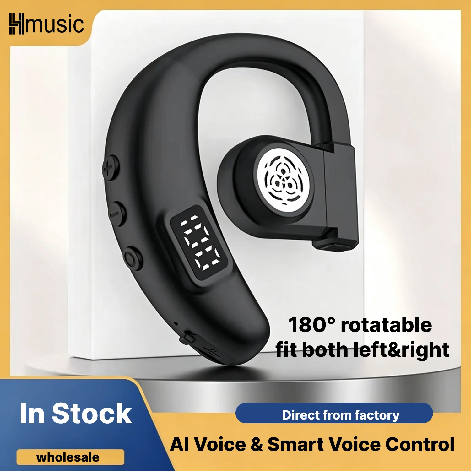 Hmusic I6 Single Ear Bluetooth 5.4 Headset ENC Clear Calls 20H Battery LED Display Fits Both Ears for Driving & Working Type C