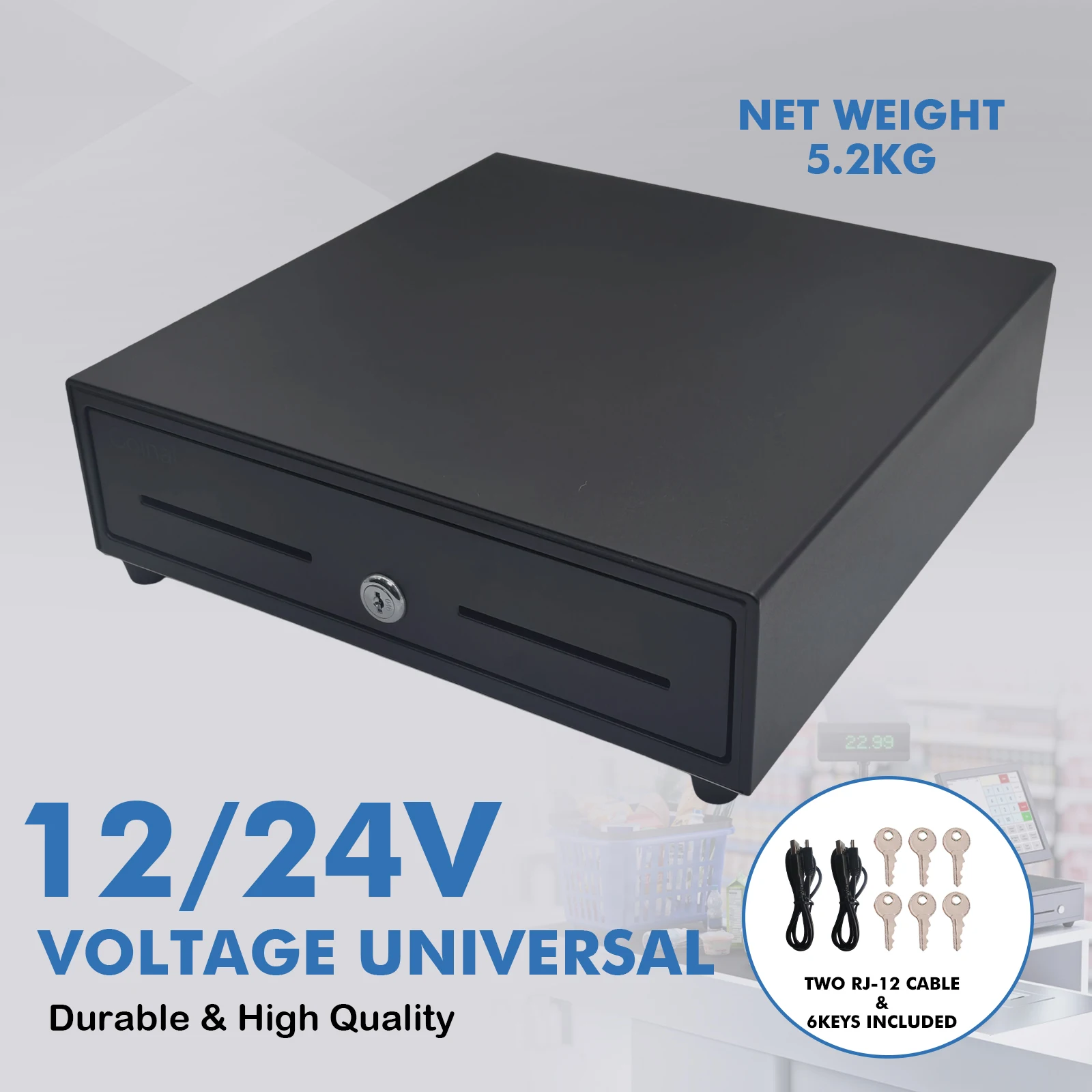 

Кассовый ящик Coinal, черный, 33,5x33x9 см, 5,2 кг, 13 дюймов, 4 отделения для хранения бумажных денег, 5 отделений для хранения монет, большой