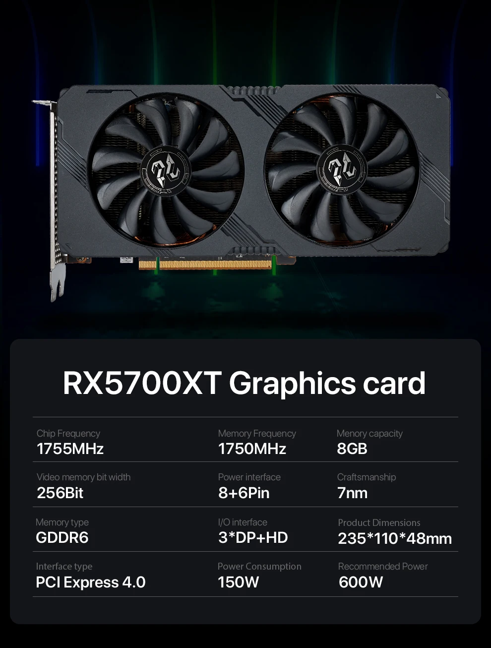 Produttore Miglior Prezzo Scheda grafica da gioco RX 5500 XT 8 GB 8 pin 128 bit RX 5700 XT 8G GDDR6 Scheda video per PC 8 + 6 pin 265 bit