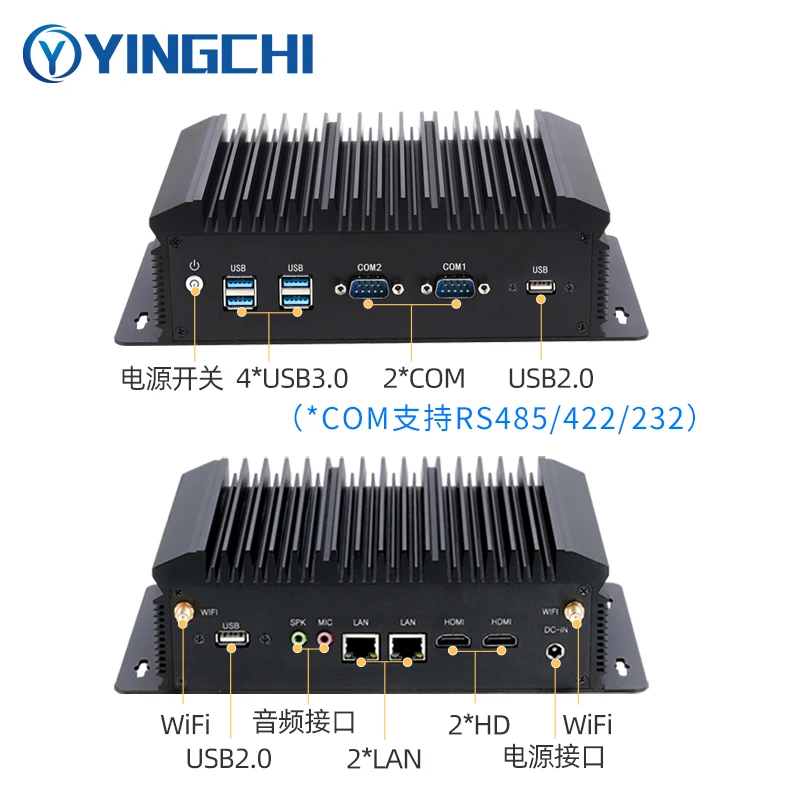 YINGCHI  Mini PC Win10 DDR4 Intel Core i3 8140U i5 8250U DUAL HD 2 LAN RS232/485 Fanless Micro Industrial Computer