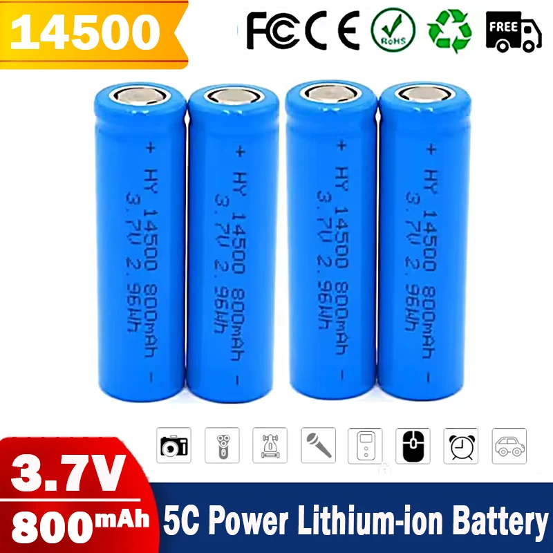 3.7V 14500 Battery 800mAh 5C Rechargeable Lithium Ion Battery for Shavers Remote Control Toys Beauty Instruments Flashlight LED