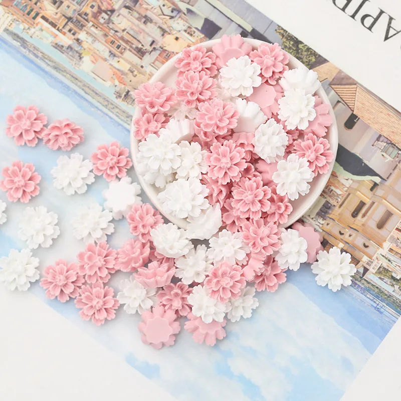 30Pcs New 13mm Cute Mini Flower Flat Back Resin Cabochons Scrapbooking DIY Jewelry Craft Decoration Accessories Resin Flowers